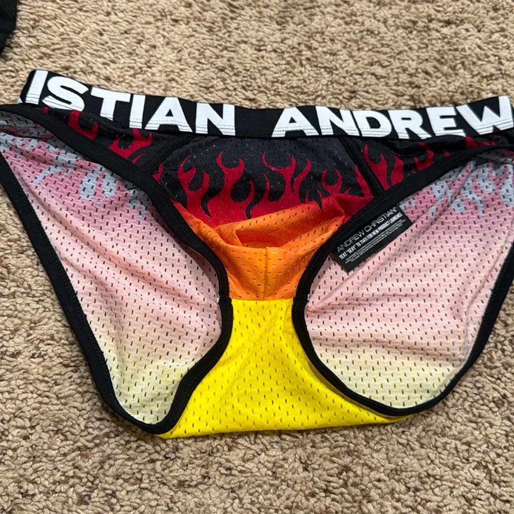 Andrew Christian mesh briefs flame pattern